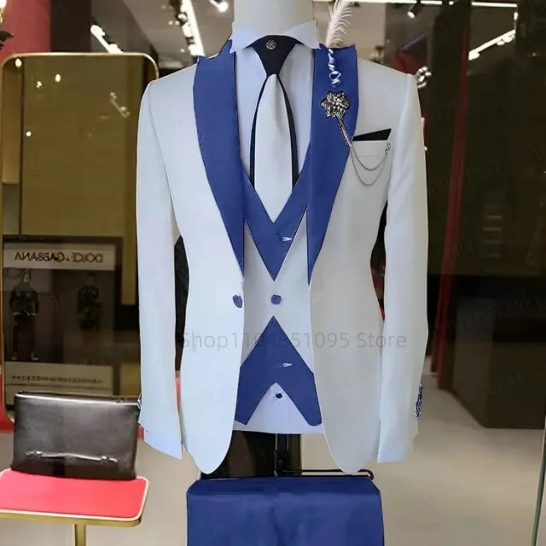 Fashion Style Wedding/Business Men's 3 Pieces Suits Slim Fit Formal Groomsmen Tuxedos Men Suits Jacket+Vest+Trousers for Party