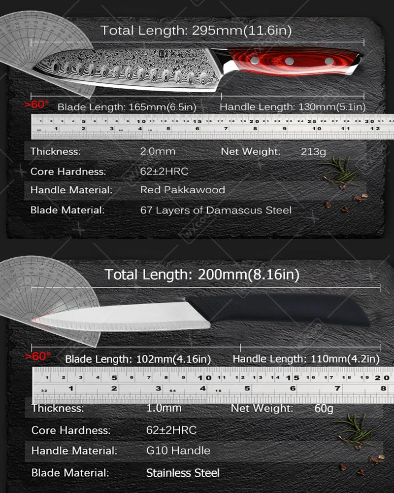 TAMZUO 7" Kitchen Santoku Knives Japanese Damascus Steel VG10 Kitchen Cooking Knife Meat Cutting Fruit Knife Wooden Handle