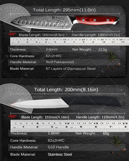 TAMZUO 7" Kitchen Santoku Knives Japanese Damascus Steel VG10 Kitchen Cooking Knife Meat Cutting Fruit Knife Wooden Handle