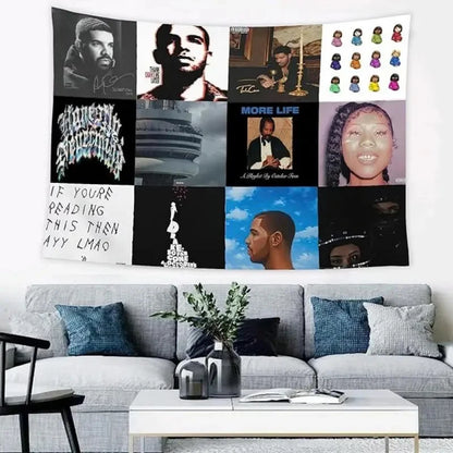 VIKAMA Drake Discography Tapestry Polyester Rap Fan Wall Decor for Bedroom Dorm Music Lover Gift Home Decor