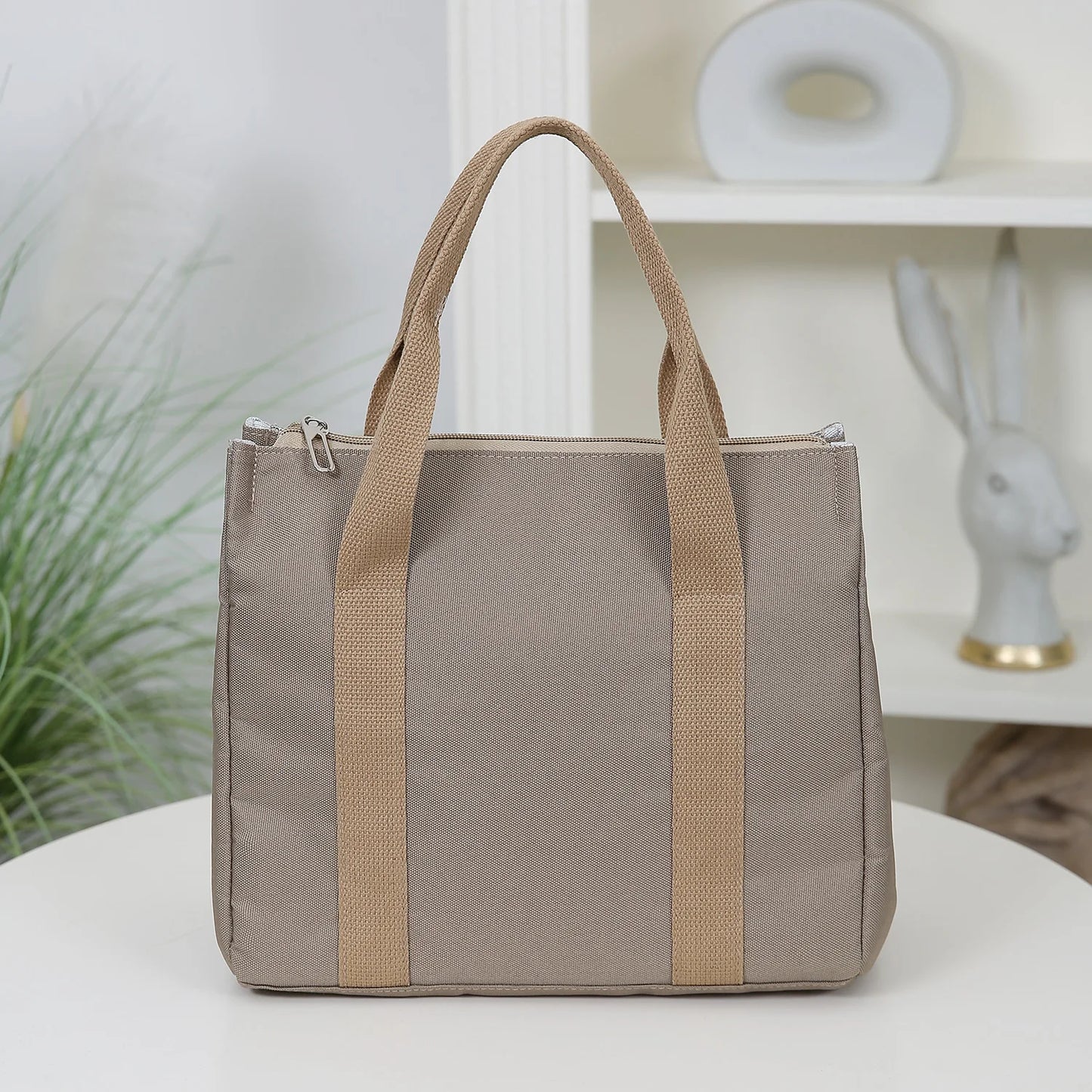 Solid Color Lunch Bag, Tote Bag with Foil Inner Zipper Closure Large Capacity Portable, Work, School, Utility Bag with Meals