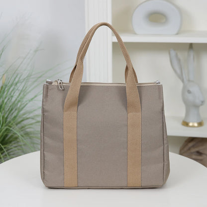 Solid Color Lunch Bag, Tote Bag with Foil Inner Zipper Closure Large Capacity Portable, Work, School, Utility Bag with Meals
