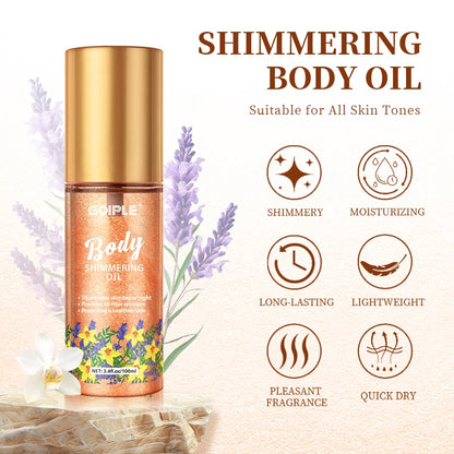 GOIPLE Body Shimmering Oil Long Lasting Moisturizing Gold Bronze Contour Brightener Non-sticky Liquid Body Glitter Care Products