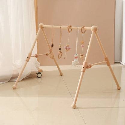 1set Baby Wooden Rattle Toys Play Gym Mobile Hanging Sensory Toys Foldable Play Gym Frame Activity Gym Baby Room Decorations Toy
