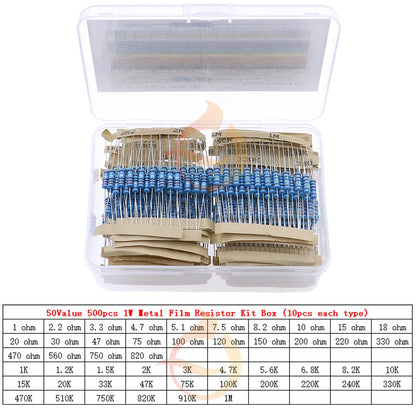 1/8W 1/4W 1/2W 1W 2W 3W 0Ω~10MΩ 1% Metal Film Resistor Resistance Assortment Kit With box