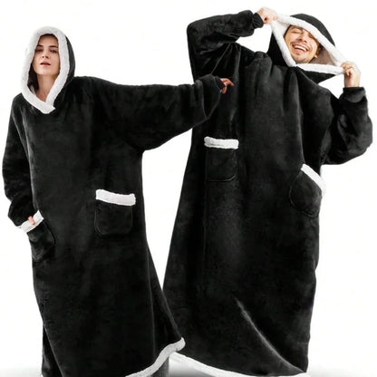 150/180cm Zimowy Gruby Koc Ekstra Pluszowy Z Kapturem Wydłużony Duża Kieszeń Imitacja Kaszmiru Płaszcz Domowy Polarowy Koc TV 1 szt.