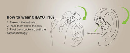 Ohayo Open-Ear Earphones Ear Hooks Wireless Bluetooth 5.4 Headphones IPX6 Waterproof Air conduction Sports Earbuds TWS with Mic