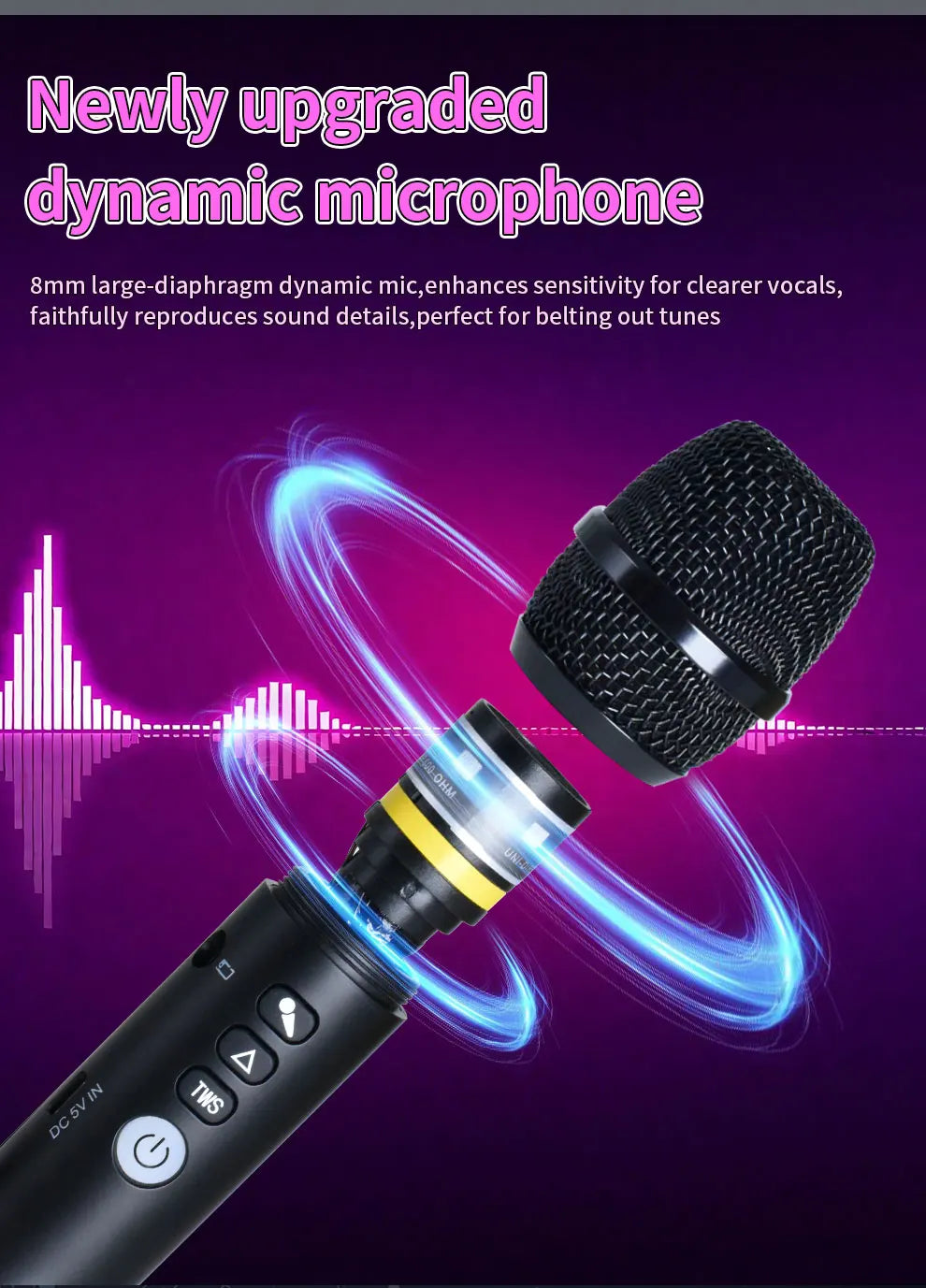 20W/Pc Bluetooth Speaker 1Pc of TWS Portable Karaoke Microphone For Kids & Adults Gift Wireless 10H Battery Handheld AUX Mic