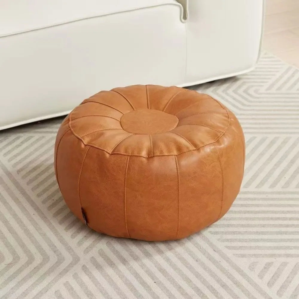PU Leather Unstuffed Storage Leg Bench Round Need to Fill Clothes Clothes Storage Chair Non-Slip Large Capacity Ottoman Seat