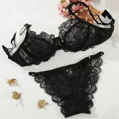 Romantic Atmosphere Lace Minimizer Bra Ultra Thin Sponge Free Wirefree Women Seamless Full Coverage Bust Push Up Set BANERDANNI