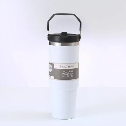 Stainless Coffee Mug with Straw Thermal Water Cups Insulated Car Drinkware