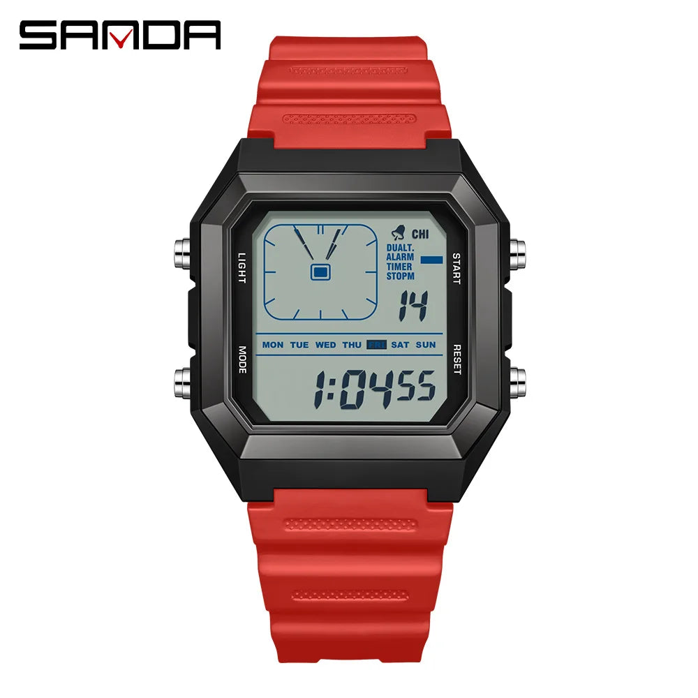 SANDA 6307 Casual Men's LED Electronic Watch Waterproof Sports Alarm Clock Multi functional Student Fashion Electronic Watch