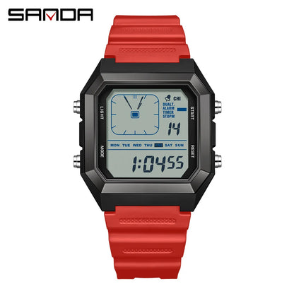 SANDA 6307 Casual Men's LED Electronic Watch Waterproof Sports Alarm Clock Multi functional Student Fashion Electronic Watch