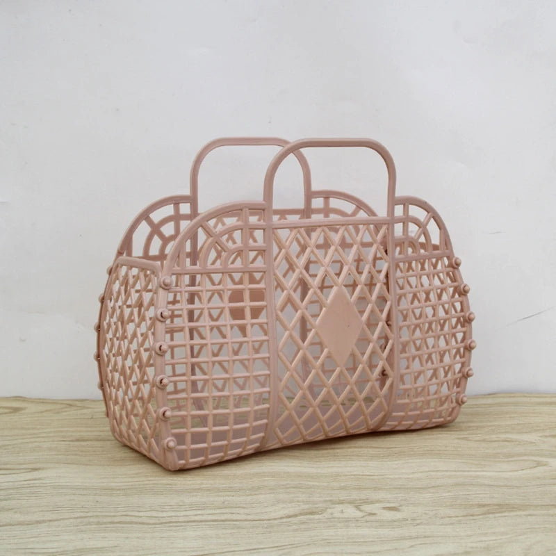 Summer Jelly Bag Portable Vegetable Basket Hollow Jelly Bag Girl Large Capacity Holiday Handbag Jelly Beach Tote Bags Organizer