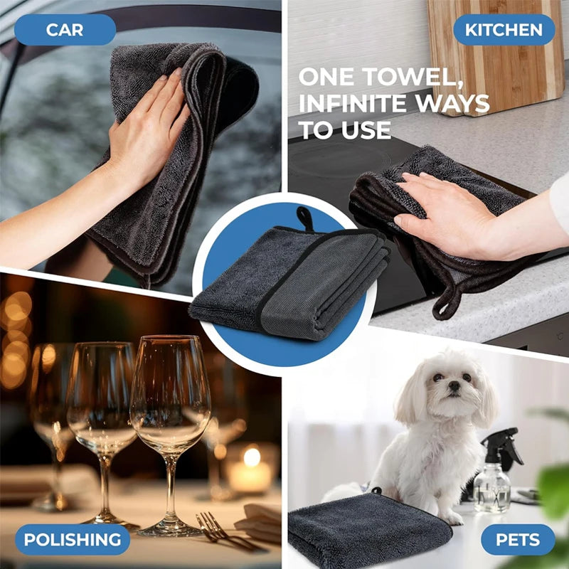 2pc Absorbent Microfiber Cleaning Cloth - Soft, Durable & Quick-Dry Towel for Cars, Home, and Bathroom Use