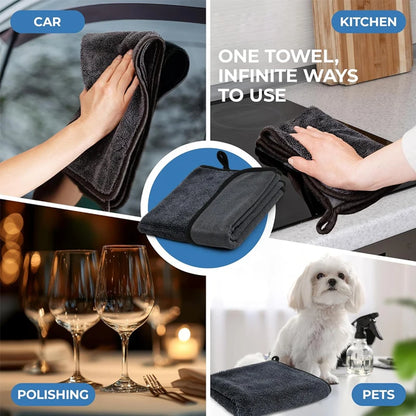 2pc Absorbent Microfiber Cleaning Cloth - Soft, Durable & Quick-Dry Towel for Cars, Home, and Bathroom Use