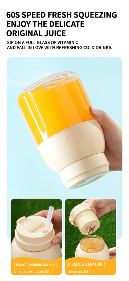 Portable Electric Citrus Juicer and Smoothie Blender, 28 Ounce Portable Fresh Juicer with Straw and 2 Lids, Mini Fruit Blender