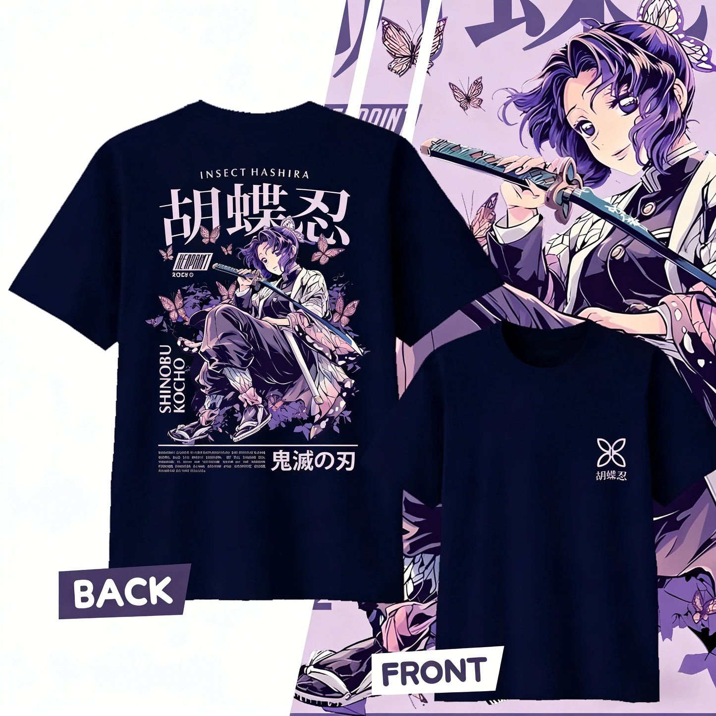 Demon Slayer Kochou Shinobu Pure Cotton T-shirt for 2026 Summer Kids/Men's/Women's Fashion Casual Cosplay Short Sleeved T-shirt
