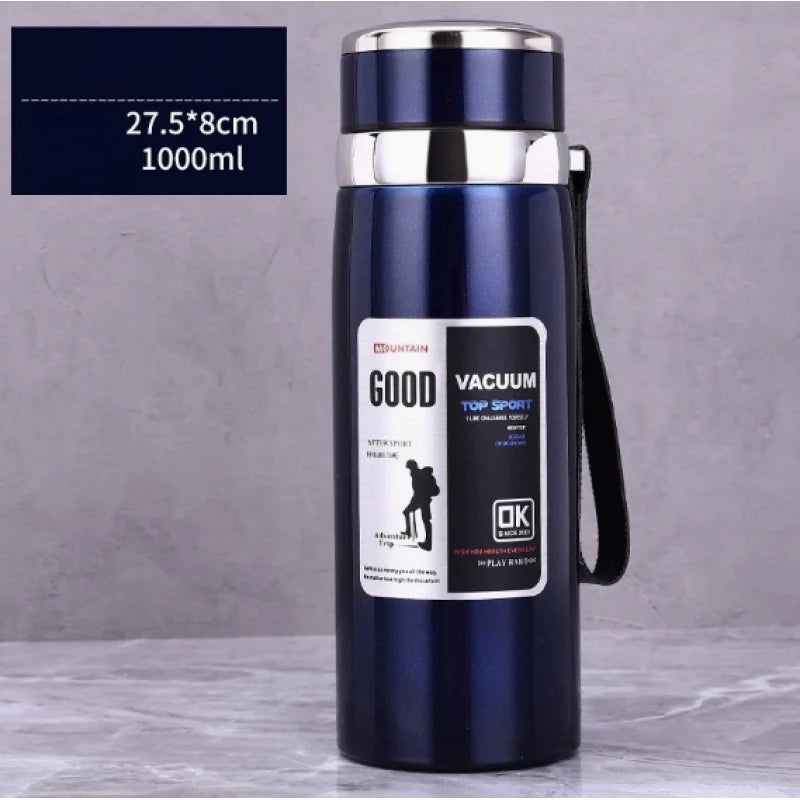 Portable 1L Stainless Steel Vacuum Flask, Insulated Water Thermos for Hot/Cold Coffee, Tea & Beverages