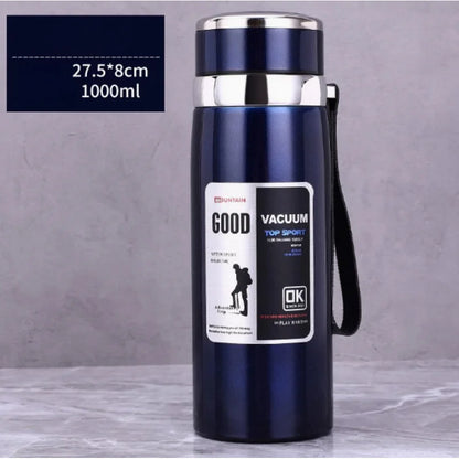 Portable 1L Stainless Steel Vacuum Flask, Insulated Water Thermos for Hot/Cold Coffee, Tea & Beverages