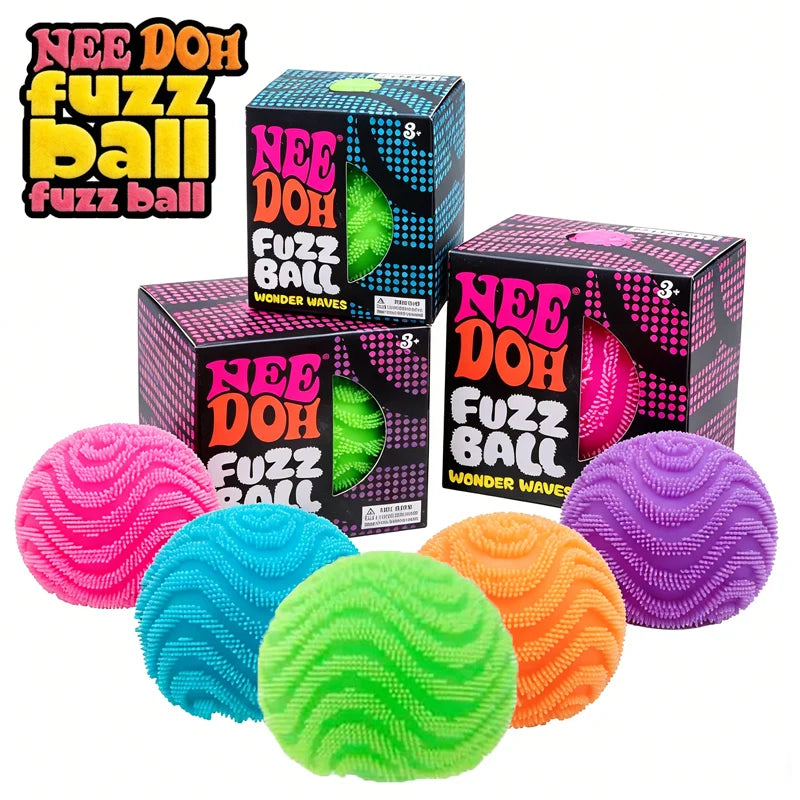 2026 New Model NeeDoh Fuzz Ball Wonder Waves Sensory Squeeze Toy Textured Stress Relief Fidget Ball for Adults Kids Toy