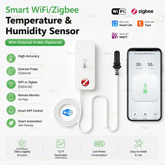 WiFi Zigbee Temperature Humidity Meter With Optional External Probe Thermometer Sensor Zigbee2mqtt TUYA For Fish Tank Freezer