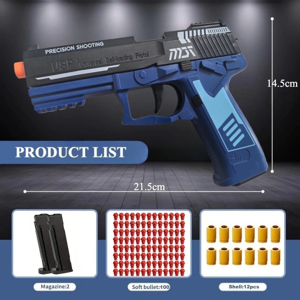 USP Soft Bullet Toy Pistol Shell Ejecting Continuous Firing Empty Hanging Design Outdoor Interactive Game Toy for Kids Gift