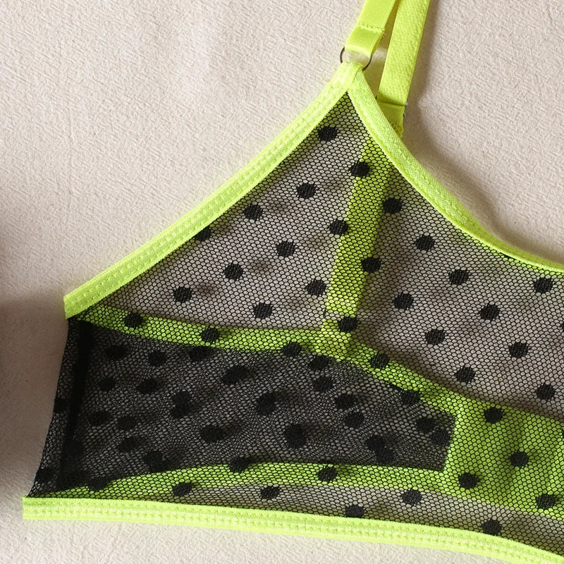 2026 Lingerie Set Polka Dot Sexy Women Underwear See Through Bra and Panty Set Intimate fluorescent Green 2 Piece Sexy Outfits