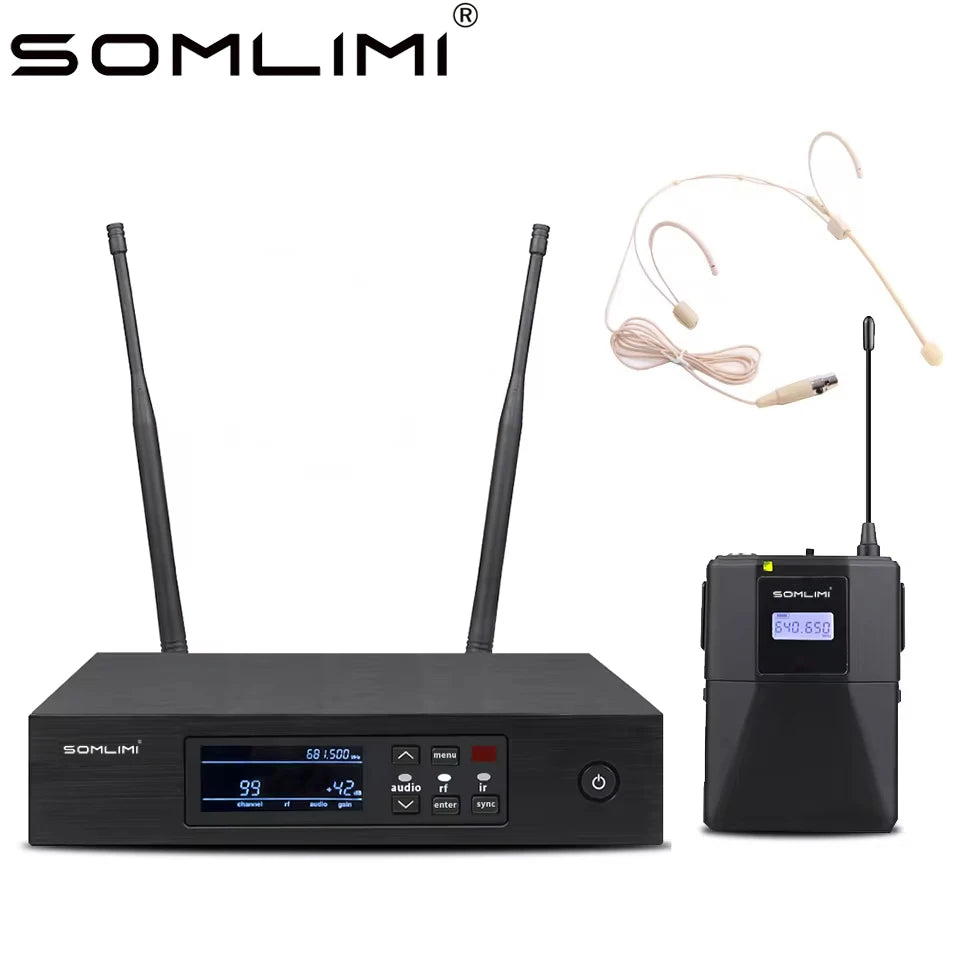 SOMLIMI QLXD1 Headset Mic Stage Performancce Hip Hop True Diversity Professional Wireless Microphone Bodypack Transmitter