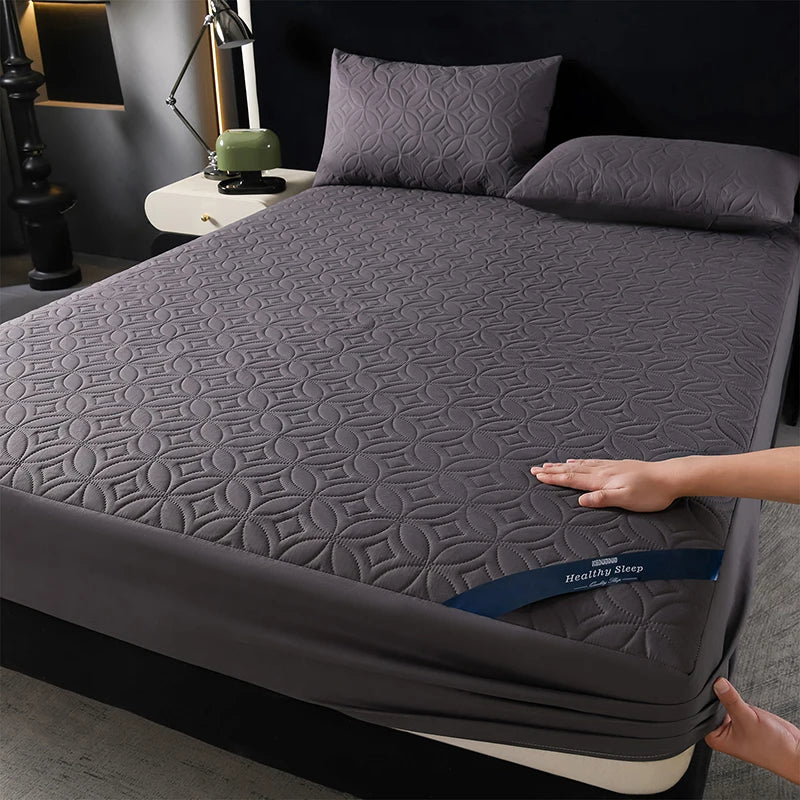 Ultrasonic Quilted Waterproof Antibacterial Mattress Protector Breathable Ultra Soft Noise Free 30CM Deep Pocket Fitted Sheet