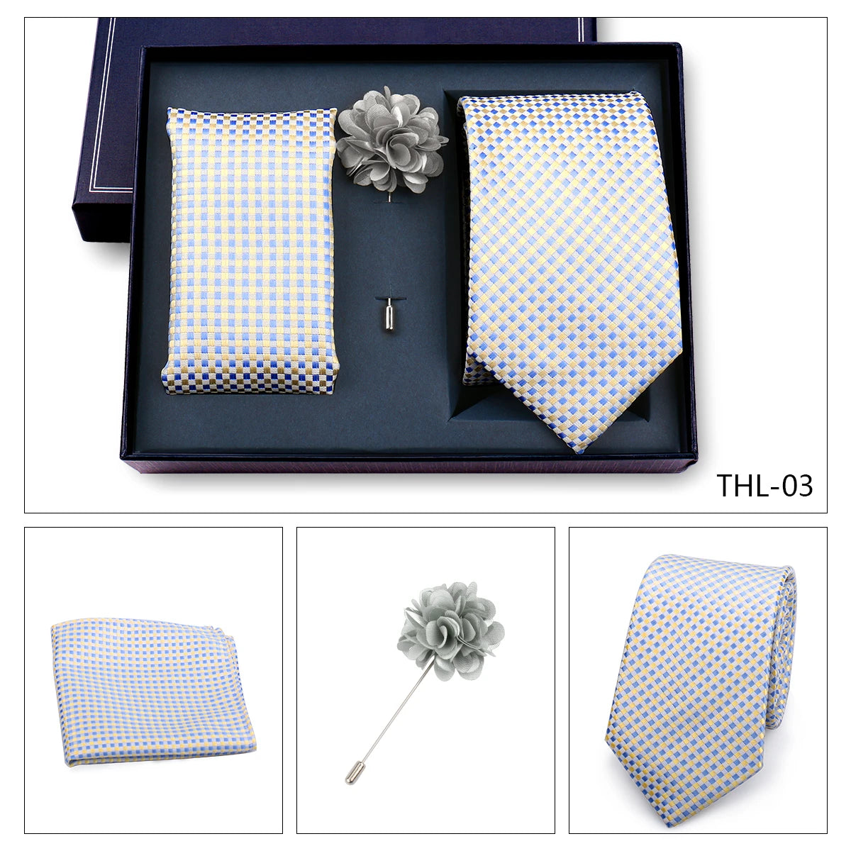 Elegant Ties For Men Classic Paisly Neck Tie Pocket Square Brooch Set With Gift Box Mens Business Wedding Suit Accessories