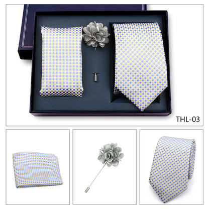 Elegant Ties For Men Classic Paisly Neck Tie Pocket Square Brooch Set With Gift Box Mens Business Wedding Suit Accessories