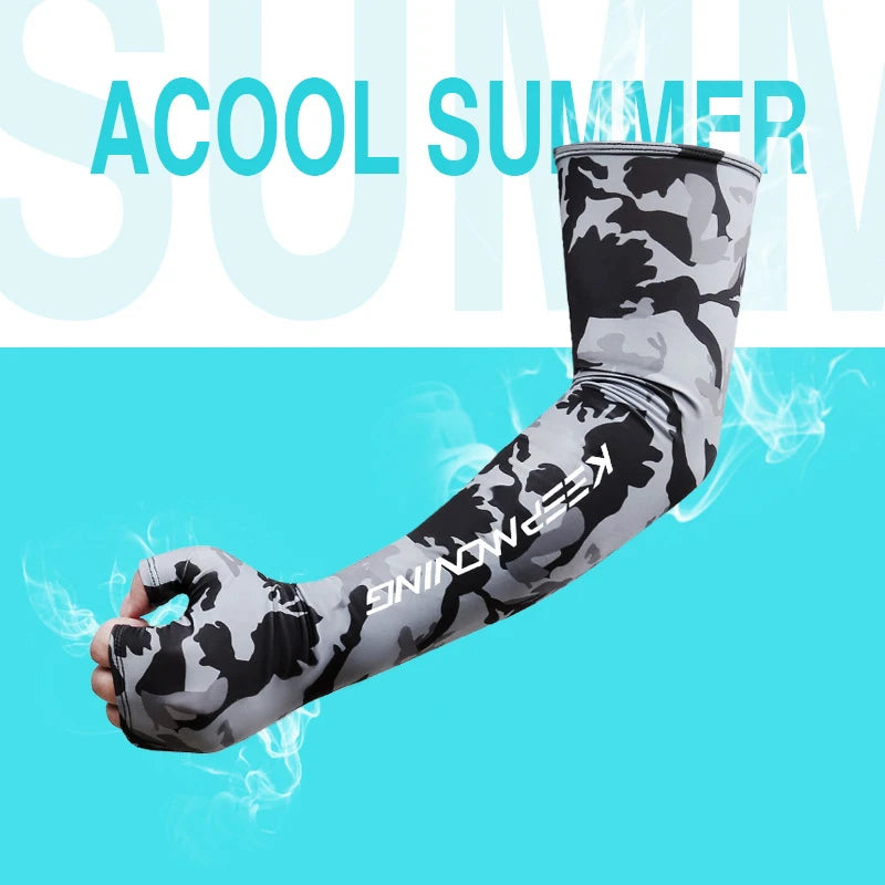Cooling Arm Sleeves Cycling Half Finger Long Sun Protection Gloves Summer Unisex Outdoor Camouflage Ice Silk Fishing Arm Covers