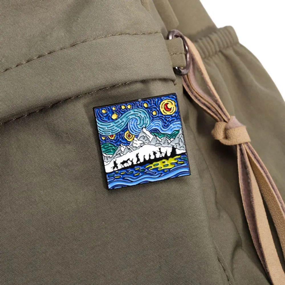 Blue Night Sky Oil Painting Enamel Pins Creative Cartoon Landscape Brooch Lapel Badges Animal Jewelry Gift for Friends