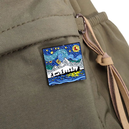 Blue Night Sky Oil Painting Enamel Pins Creative Cartoon Landscape Brooch Lapel Badges Animal Jewelry Gift for Friends