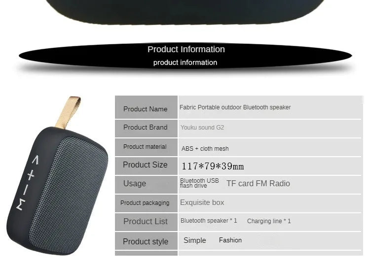Fabric Speaker Bluetooth Wireless Connection Portable Outdoor Sports Audio Stereo Support Tf Card Mobile Phone Universal