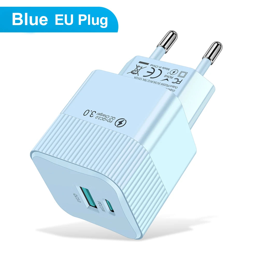 2 Ports PD 25W USB C Fast Charger KR EU  Mini Travel Plug Phone Fast Charging Adapter for iPhone 15 Pro Max Oneplus