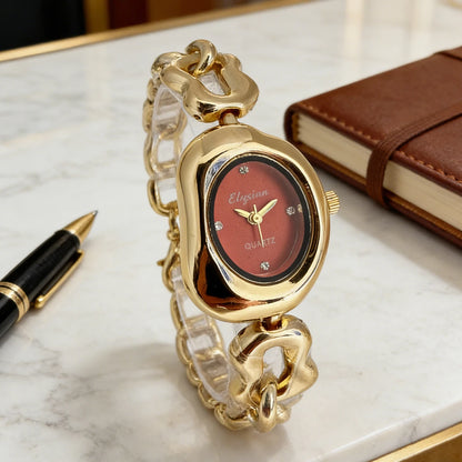 Casual and Fashionable Women's Student Watch, Half-Moon-Shaped Quartz Watch, Simple Chain Bracelet-Style Wristwatch, Versatile for Everyday Use
