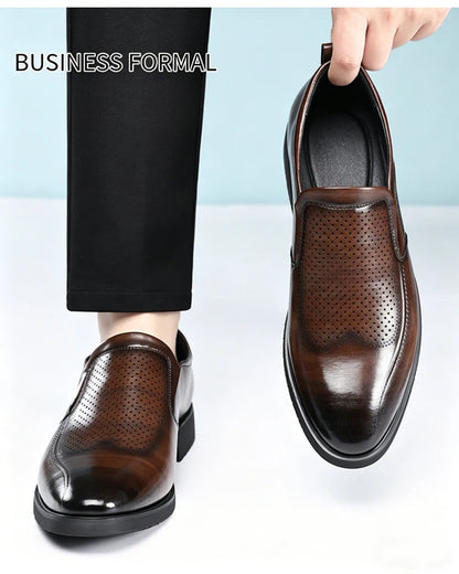 Men's Summer Breathable Comfortable Loafers British Business Formal Derby Shoes Hollow out Design Leather Shoes for Men-SJ2501-1