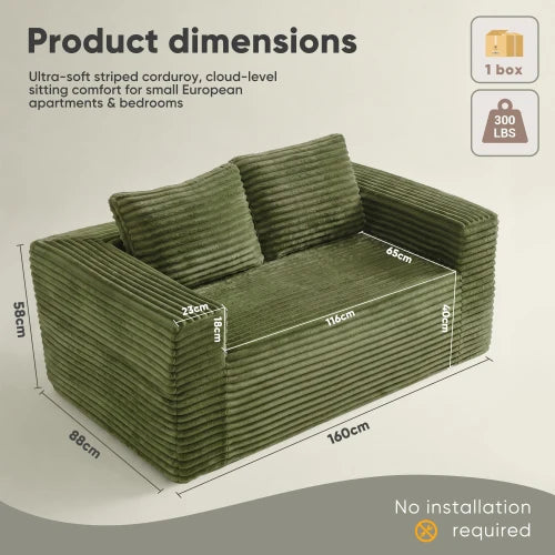 Boneless Deep Seat Double Sofa No Assembly Needed Foam Floor Cushion Sofa Plush Corduroy Fabric Apartment Bedroom Living Room