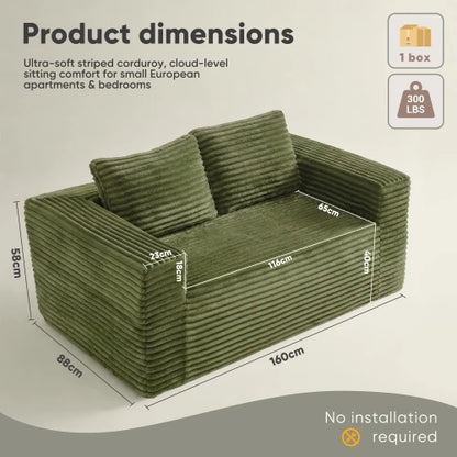 Boneless Deep Seat Double Sofa No Assembly Needed Foam Floor Cushion Sofa Plush Corduroy Fabric Apartment Bedroom Living Room