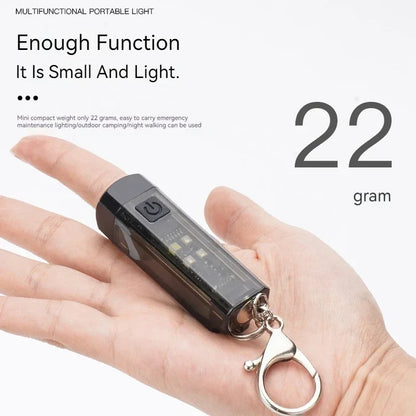 Strong MINI Flashlight Multi-function Keychain Light Mini LED Key Torch Lamp Rechargeable 7 Lighting Modes Camping Fishing