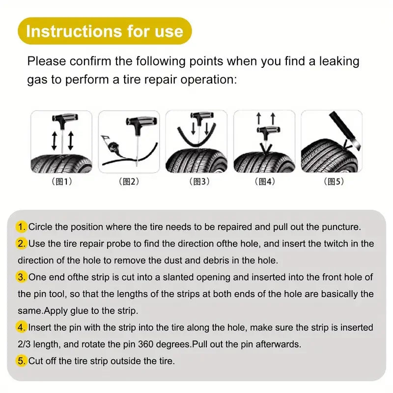 Car Tire Puncture Plugs Vacuum Tire Pass Emergency Repair Tools Glue Strips Glue Quick Repair Tire Repair Kit Patch Tool Set