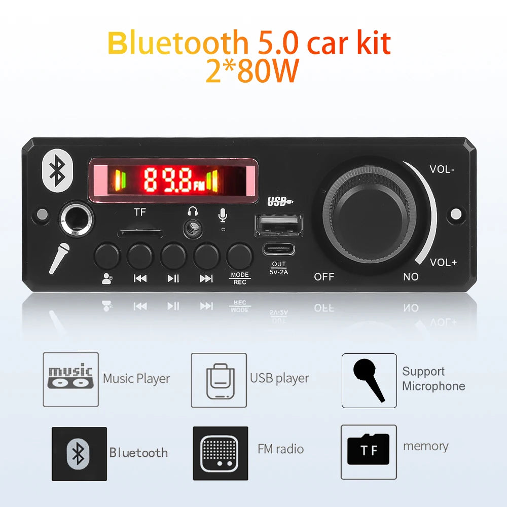 160W Amplifier Bluetooth MP3 WMA  APE Decoder Board 12V 40W Handsfree Car Audio Microphone USB TF FM Radio DIY Mp3 Music Player
