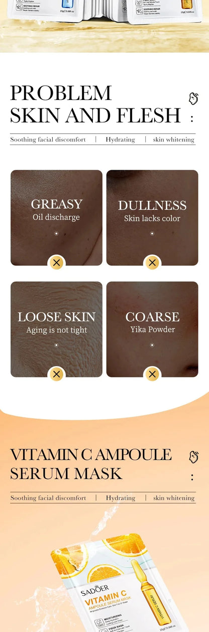 10-Piece Set Sadoer 24K Gold Vitamin C Hyaluronic Acid Mask Moisturizing Firming Hydrating Facial Care Mask Skincare Products