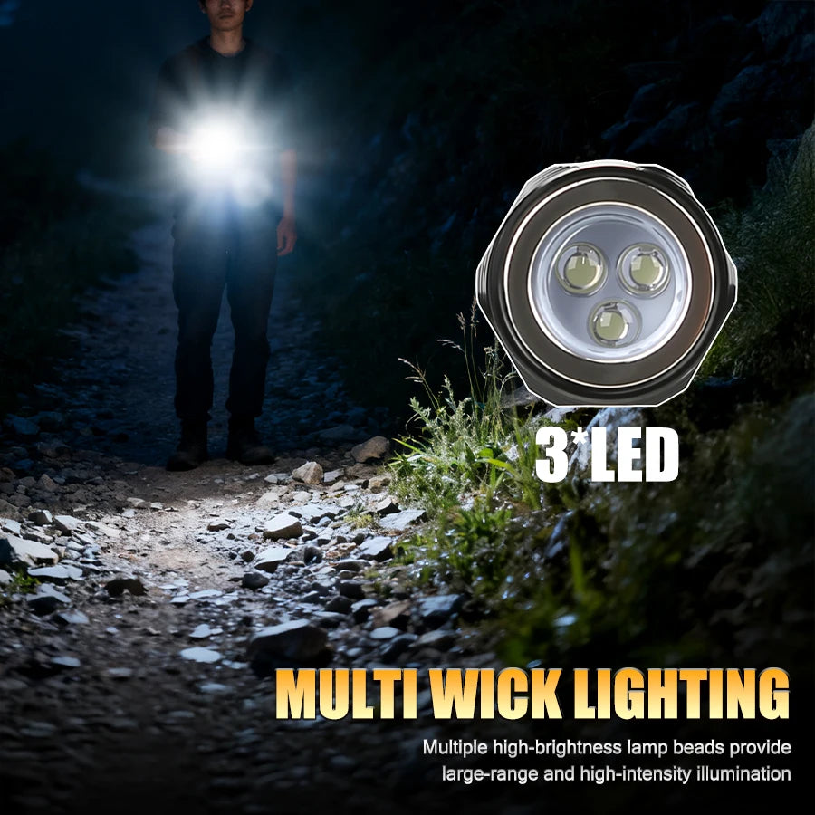 Rechargeable LED Flashlight,3LED Magnetic Work Light,360° Bendable Waterproof Lantern for Car Repair,Hunting,Camping,Emergency