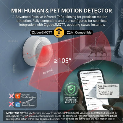 Zigbee 3.0 Smart PIR Motion Sensor Human Body Movement Detector with Illuminance&Vibration Sensor For Home Assistant Zigbee2MQTT