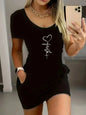2026 Women's Casual Elegant Style Sun Moon Pattern Solid Color Round Neck Short Sleeve Women's Sexy Dress Short Skirt