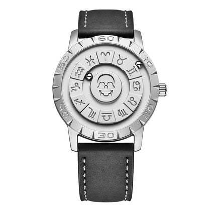FOXBOX Fashion Leather Watch Men Creative Rolling Pointer Design Watch Men Casual Business Military Men's Quartz WristWatches