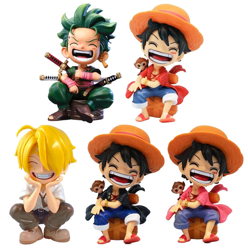 Anime peripheral series new ONE PIECE Luffy Solon Sanji Q-version sitting posture model figurine toy for children birthday gifts